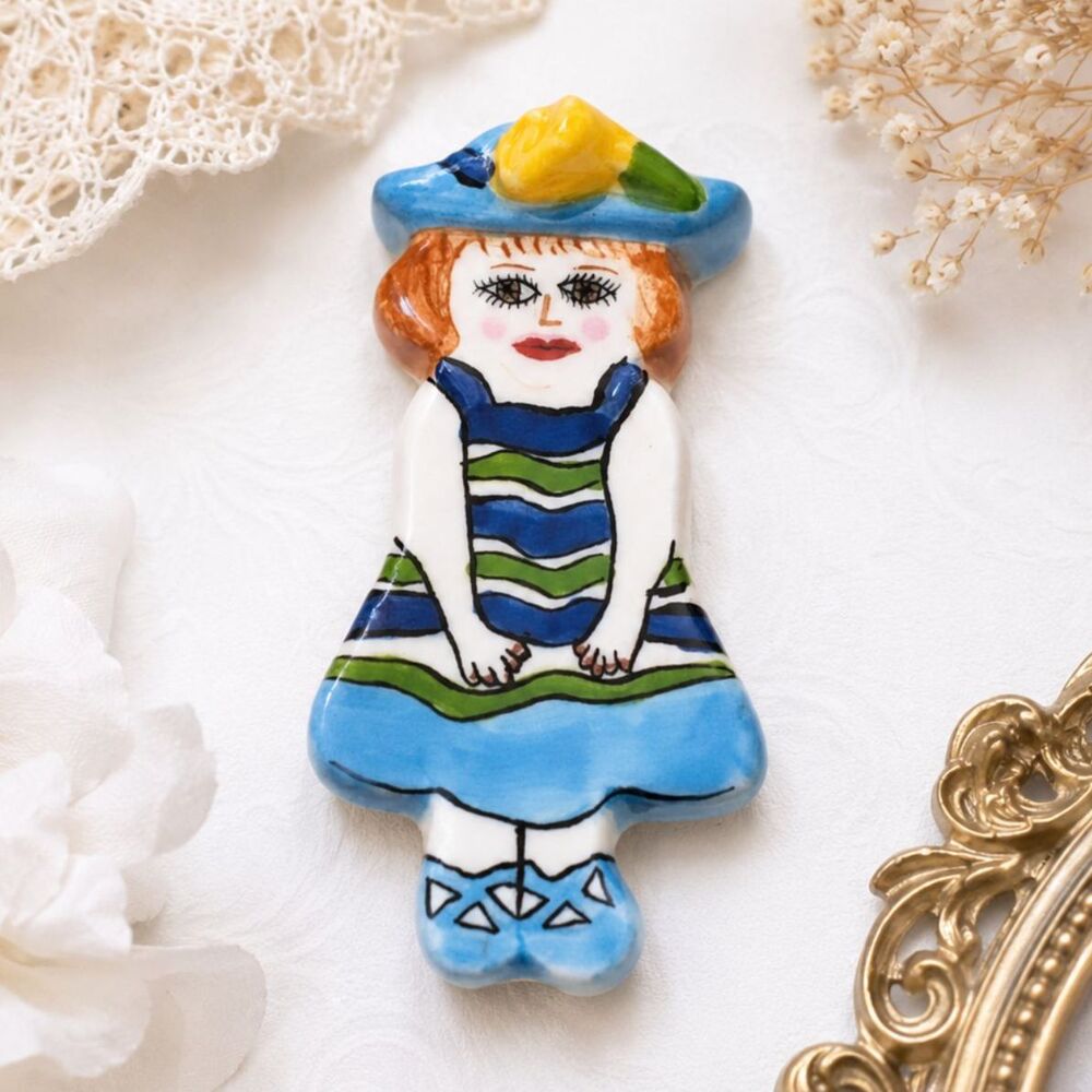 Susan Paley for Ganz Lauisa Ceramic Doll Brooch Vintage Pin